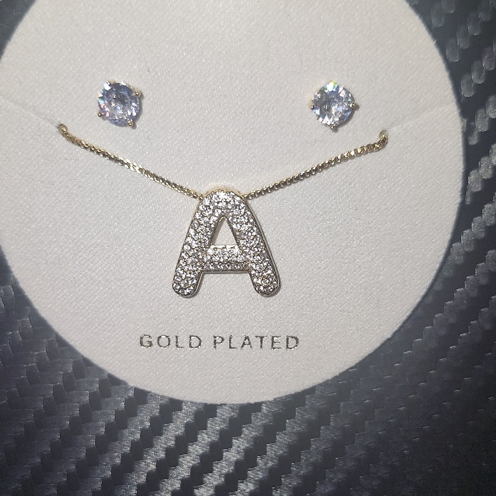 Kohl's Gold Necklace with Initial A Pendant and Matching Earrings